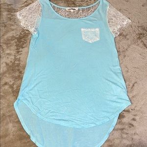 Teal top, lace sleeves, size XS